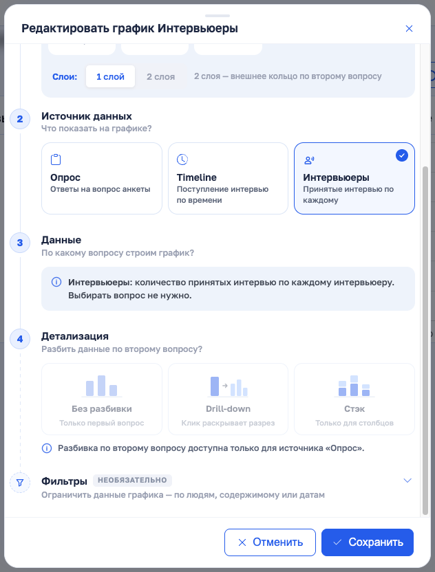 Окно графика: шаги «Данные» и «Детализация»